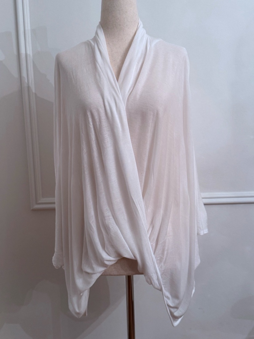 Helmut Lang White Draped Wrap Top Dolman Sleeve Asymmetric Hem Sz L